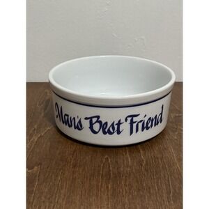 Man's Best Friend CLAY DESIGN PET BOWL 7" X  3" White Blue Dog